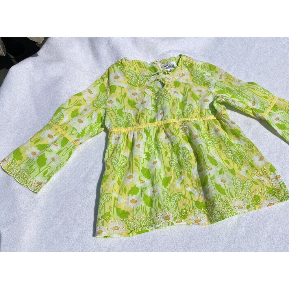 Lilly Pulitzer Shirt Girls 12 Green Long Sleeve Floral Top Lightweight Cotton